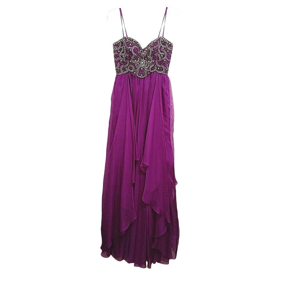 Dave & John Formal Beaded Gown 6 Purple Babydoll Layers Sleeveless Wedding Prom
